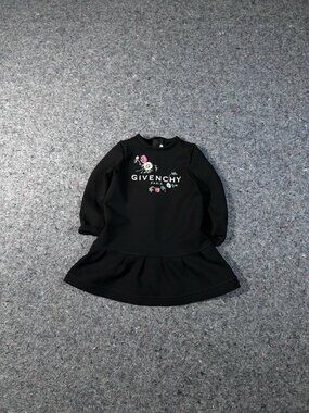 Givenchy Paris Baby Girl Dress 18M Black Floral Logo Embroidered Long Sleeve